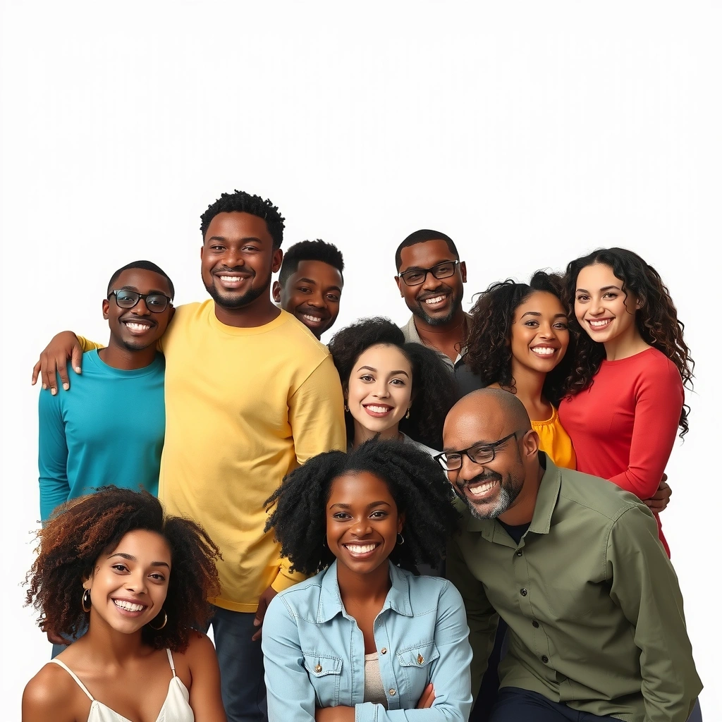 A diverse group of people smiling, symbolizing inclusivity and community.