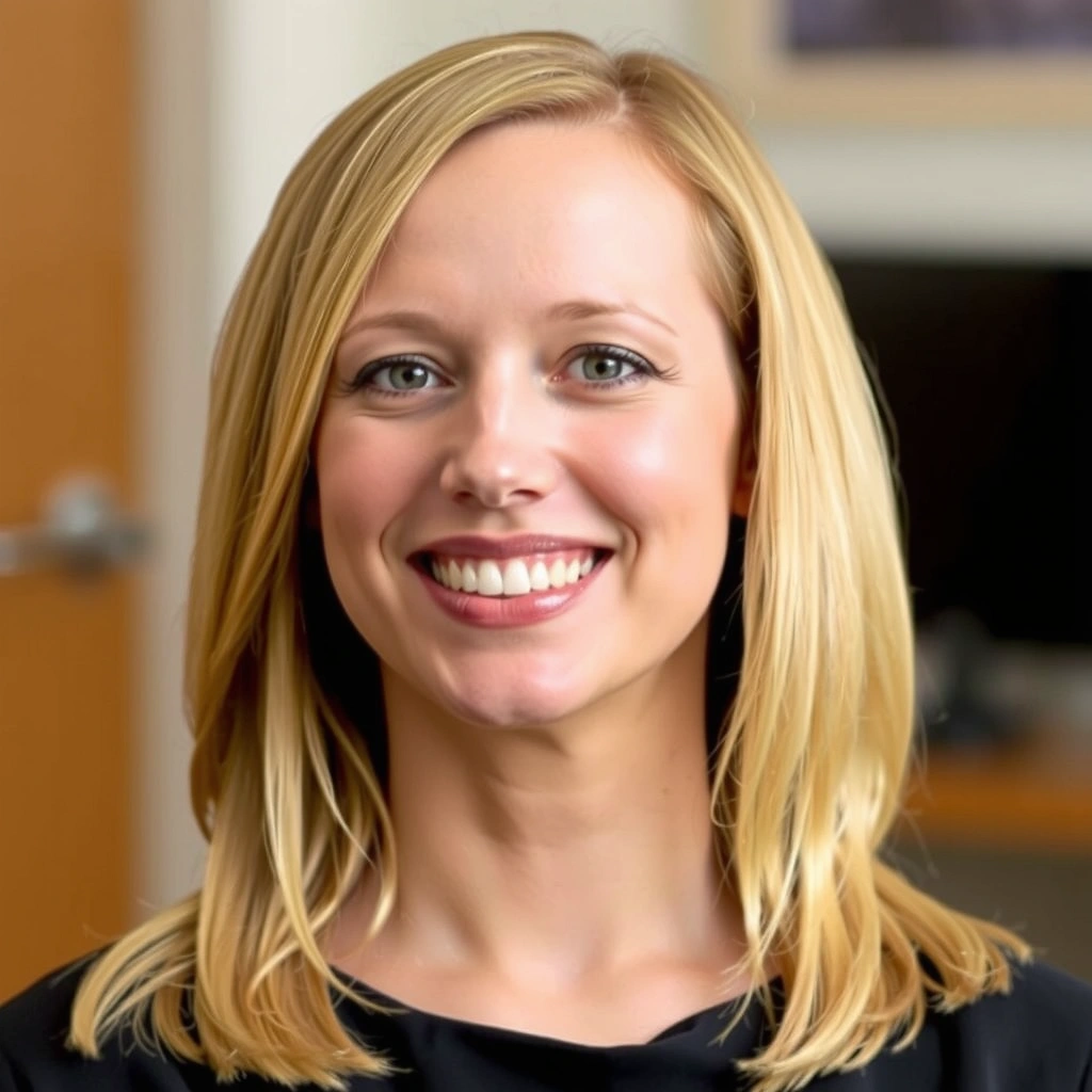 Portrait of a smiling woman, Sarah M.